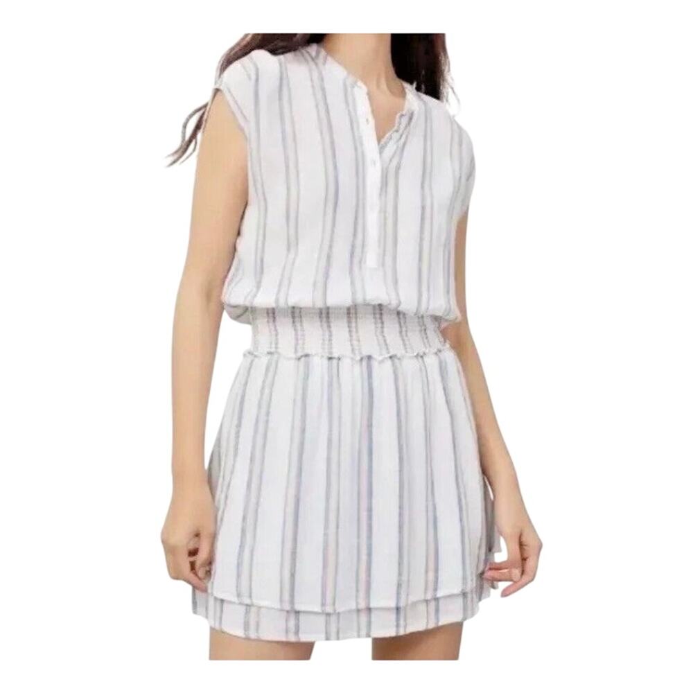 anthro Rails Angelina smocked linen mini dress women's summer pastel striped M